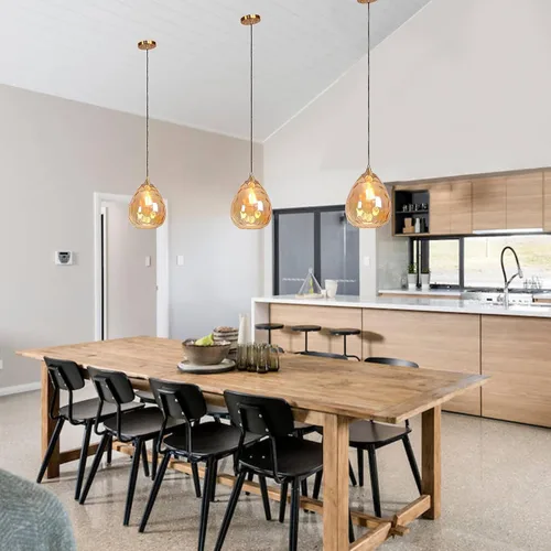 Miniatura 4 de Iluminación colgante dorada con pantalla de vidrio martillado ámbar, lámpara colgante Art Deco de 1 luz para isla de cocina, comedor, dormitorio
