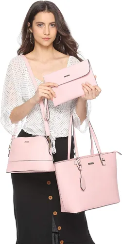 Miniatura 190 de Juego de 4 bolsas modernos para mujer de cuero sintético: bolso tote, bolso de hombro, bolso de mano y cartera.