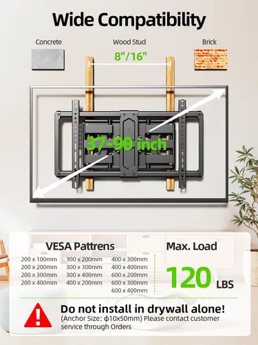 Miniatura 4 de USX MOUNT - Soporte de pared ultradelgado para TV para la mayoría de televisores de 37 a 90 pulgadas, soporte de pared para TV de movimiento