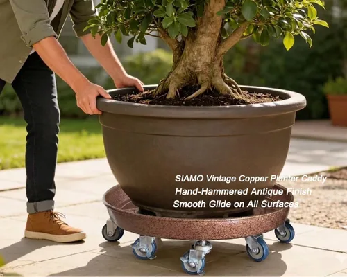Miniatura 2 de SIAMO Carrito de plantas resistente de 14 pulgadas (capacidad de 400 libras), ruedas giratorias con cerradura antiarañazos, platillo rodante