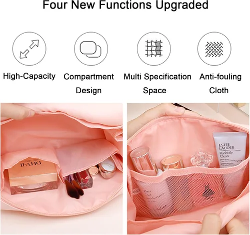 Miniatura 5 de Bolsas de cosméticos para mujer, bolsa organizadora de maquillaje, bolsa portátil para artículos de tocador para niñas, Azul neblina + rosa