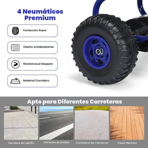 Miniatura 4 de Costzon Go Kart para niños, carrito de 4 ruedas alimentado por pedal con asiento ajustable, freno de mano y ruedas antideslizantes, auto de pedal