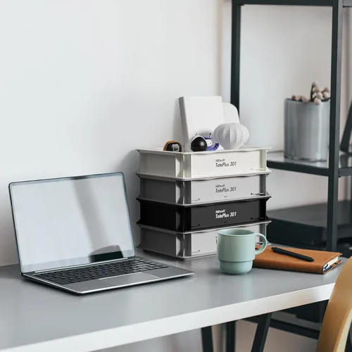 Miniatura 2 de KBDcraft Contenedor de almacenamiento apilable - Caja organizadora de plástico resistente y bandeja con paredes rectas, pequeños contenedores de Gris