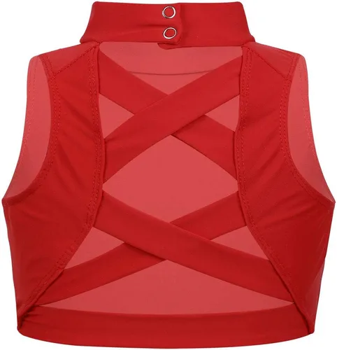 Miniatura 2 de Hularka Camiseta sin mangas con cuello alto falso y espalda cruzada para niños y niñas, camiseta deportiva deportiva para yoga y baile