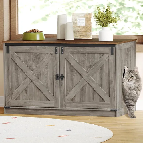 Miniatura 15 de Hzuaneri Caja de arena para gatos con cojín, mueble oculto con divisores extraíbles, entrada reversible lado izquierdo o derecho, casa para gatos