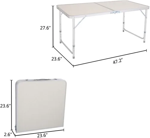 Miniatura 4 de Mesa de picnic plegable, 47.24 x 23.62 x 21.65 pulgadas, mesa plegable de aluminio ligera, mesa de campamento de aluminio, mesa portátil