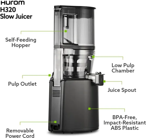Miniatura 8 de Hurom H320 - Exprimidor de prensa en frío, fácil de limpiar, exprimidor lento, coladores gruesos, autoalimentación, manos libres, tamaño familiar