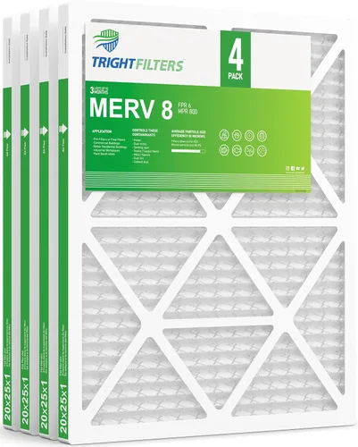 TRIGHTFILTERS 20x25x1 filtro de aire, paquete de 4, MERV 8 filtros de aire plegados de defensa contra el polvo de reemplazo para aire acondicionado