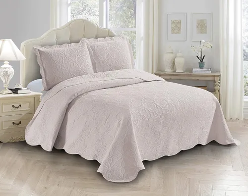 Miniatura 8 de Fancy Linen Juego de colcha en relieve de 3 piezas de gran tamaño, funda de cama de gran tamaño con patrón de margaritas florales sólidas # Allis