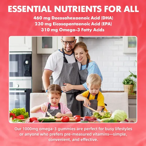Miniatura 7 de Gomitas veganas Omega-3 de 1000 mg, alternativa al aceite de pescado Omega 3 para adultos, DHA a base de plantas de 460 mg y EPA 230 mg con vitamina