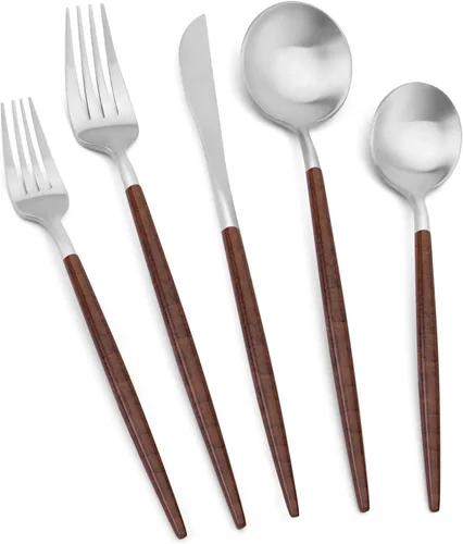 Miniatura 12 de Vanys - Juego de cubiertos dorados mate con mango negro, juego de cubiertos de acero inoxidable de 20 piezas, juego de utensilios de cocina para 4