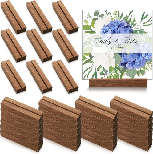 Roowest 24 soportes de madera rústica para números de mesa para bodas, 4.5 pulgadas, soportes de madera para números de mesa de 5 x 7, soportes de