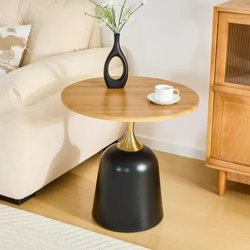 Miniatura 2 de Mesa de centro redonda de 34 pulgadas con parte superior de vidrio texturizado y almacenamiento de ratán tejido, mesa auxiliar redonda de madera