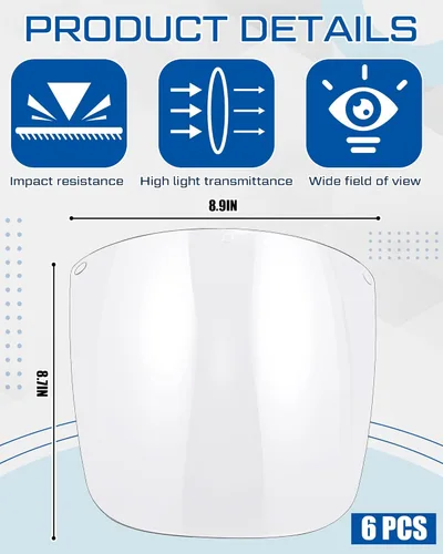 Miniatura 3 de Tellegloww 8 protectores faciales de seguridad para moler y cortar, visera transparente resistente a los impactos, máscara facial completa con casco