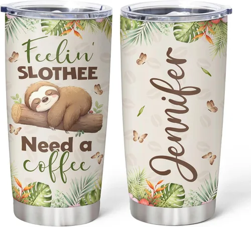 Miniatura 8 de Hyturtle Regalos personalizados para los amantes de los perezosos, vaso de acero inoxidable con nombre personalizado de 20 onzas con tapa, idea