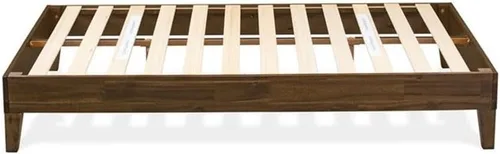Miniatura 6 de East West Furniture NVP-22-F Marco de cama de tamaño matrimonial con 4 patas de madera dura y 2 patas centrales adicionales, acabado de nogal