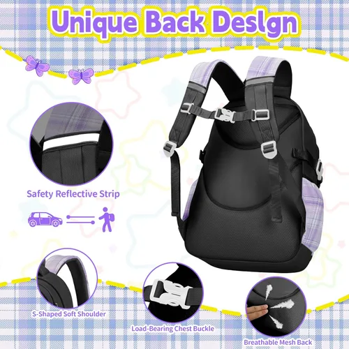 Miniatura 4 de Mochila para niñas con juego de lonchera, 5 piezas, color negro, linda mochila Kawaii para adolescentes, mochila escolar estética para primaria