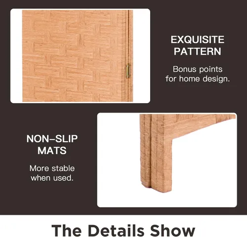 Miniatura 4 de Divisor de habitación de 4 paneles con diseño tejido de malla de madera plegable Natural