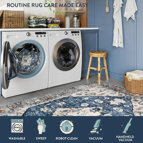 Miniatura 4 de Lahome Alfombra Corredor Tribal Bohemia - 2x8 pies Azul Lavable Corredores para Pasillos Alfombra de Baño, Oriental Suave Antideslizante Pelo Bajo