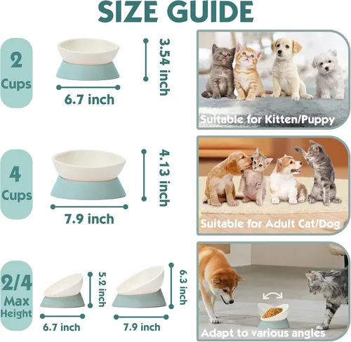 Miniatura 3 de Cuenco de Comida para Bulldog Francés - Cuenco Inclinado y Ladeado para Comida y Agua de Pug, Cuenco para Gatos - Comedero para Frenchie/Shih Verde