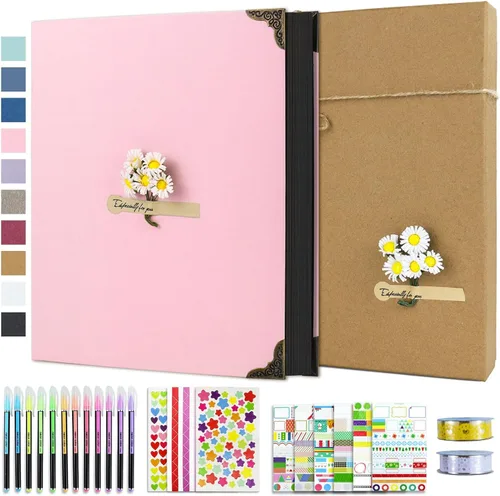 Miniatura 20 de Vienrose Kit de álbum de fotos de bricolaje con bolígrafos, cintas y calcomanías, 60 páginas, tapa dura de 8.5 x 11 pulgadas, 3 anillos, papel negro