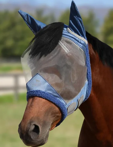 Harrison Howard CareMaster - Máscara para moscas de caballo, malla fina con protección UV y lana extra suave al tacto en la piel, azul cerúleo, M