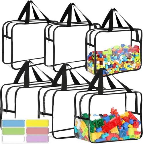 6 bolsas de almacenamiento de juguetes, bolsas organizadoras de juguetes transparentes impermeables con etiquetas, adecuadas para almacenar bloques