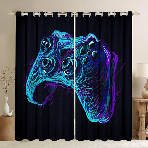Miniatura 39 de Erosebridal - Paneles de cortina con notas musicales retro rotantes para ventana, cortinas estilo grunge de música rock para niños y adultos