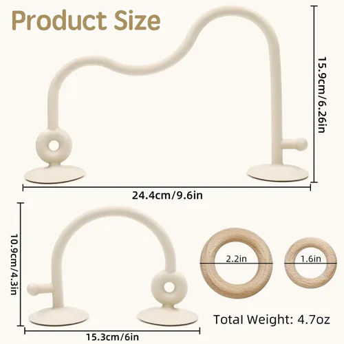 Miniatura 6 de Juguetes sensoriales de succión para silla alta para bebés de 12 a 18 meses, cuerda de silicona de grado alimenticio con lazo de roble, juguete Beige