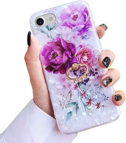 Miniatura 12 de Qokey Funda con flores para iPhone SE 3ª y 2ª generación, para fundas iPhone 7/8 de 4.7 pulgadas, carcasa transparente con patrón floral de cristal