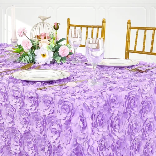 Miniatura 7 de QueenDream Mantel de roseta dorada de 90 x 132 pulgadas, mantel floral rústico para bodas, fiestas de cumpleaños, eventos y decoración
