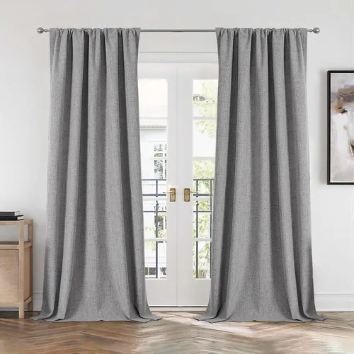 Miniatura 34 de CUCRAF Juego de 2 paneles de cortinas 100% opacas de lino de 84 pulgadas de largo, con pestaña trasera y bolsillo para barra para sala de estar