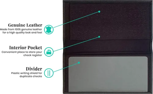 Miniatura 3 de Funda básica de piel auténtica negra para chequera para hombres y mujeres