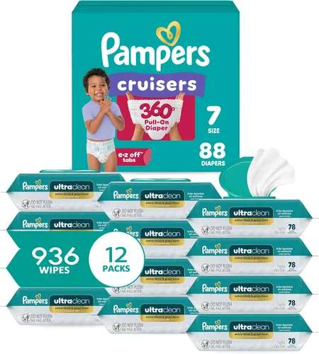 Miniatura 14 de Pampers Pull On Cruisers - Pañales desechables para bebé, ajuste de 360°, talla 3, suministro de un mes (168 unidades) con toallitas para bebé