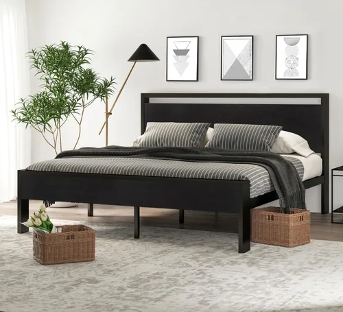 Miniatura 14 de SHA CERLIN Armazón de cama de plataforma metálica de tamaño completo de 14 pulgadas con cabecero y pie de cama de madera, base de colchón, no Roble