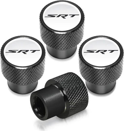 Miniatura 6 de iPick Image Para SRT Logo en negro sobre negro aluminio tapas de vástago de válvula de neumático para Dodge Jeep
