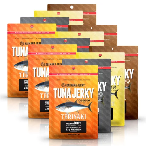 Miniatura 13 de Kaimana Jerky Ahi - Paquete de muestra de atún y salmón - Cecina de pescado totalmente natural y capturada en la naturaleza. Fabricado en Estados