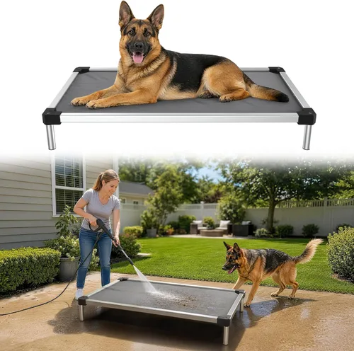 Miniatura 10 de FXW TitanNest Cama Elevada para Perros a Prueba de Masticación, Catre Elevado para Uso en Interiores/Exteriores/Camping, Cama Acolchada para Gris