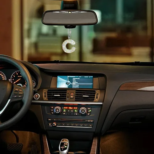 Miniatura 6 de Colgante de cristal brillante en forma de C, accesorios de automóvil para mujer, accesorios de espejo retrovisor con diamantes de imitación