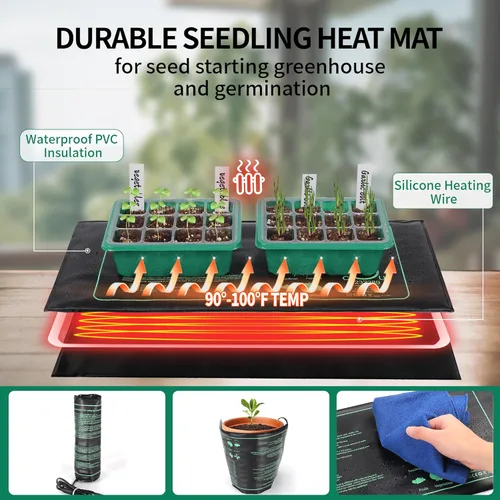 Miniatura 4 de Paquete de 4 bandejas de inicio de semillas con luz de crecimiento y tapete térmico, kit de inicio de semillas de 48 celdas con cúpula de humedad