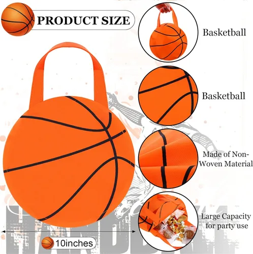 Miniatura 3 de Shihanee 50 piezas de bolsas de baloncesto para fiesta, bolsas de regalo temáticas de pelota, bolsas de golosinas y dulces, bolsos de mano