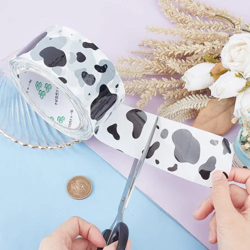Miniatura 3 de 1 rollo de cinta decorativa de aproximadamente 109.36 yardas, cinta decorativa de plástico con estampado de vaca, cinta adhesiva adhesiva impresa
