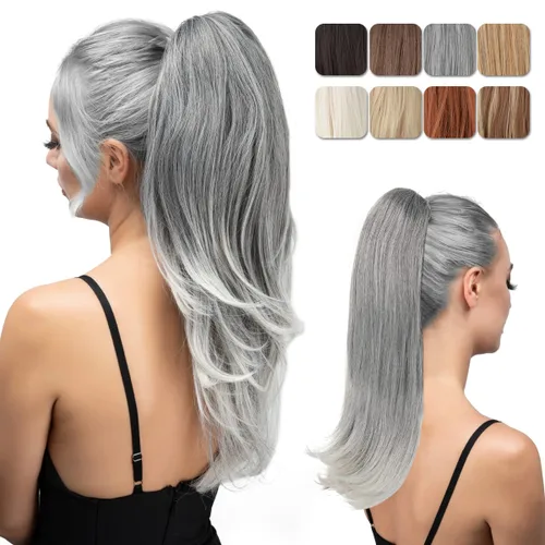 Miniatura 25 de Extensión de cola de caballo con clip de 18 pulgadas, extensiones de cabello de cola de caballo para mujeres, pieza de cabello de cola de caballo