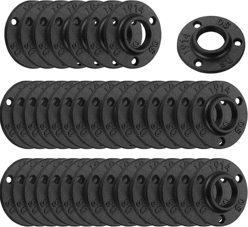 Miniatura 13 de Brida de piso pintada en negro antioxidante de 1/2 pulgada, paquete de 10 accesorios de tubería de hierro maleable para estilo vintage industrial