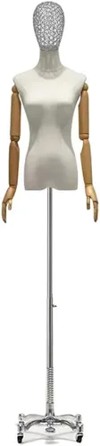 Miniatura 9 de Maniquí de forma de vestido femenino con ruedas universales, cuerpo de modelo, torso con brazos y cabeza desmontables para ferias de manualidades