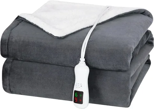 Miniatura 24 de Manta térmica eléctrica, calentador de manta lavable para el hogar para adultos, calentamiento rápido, franela suave súper acogedora de 50 x 60