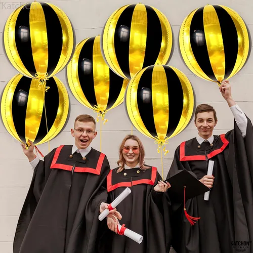 Miniatura 5 de KatchOn, Globos grandes negros y dorados de 22 pulgadas, paquete de 6, decoraciones de graduación negras y doradas 2026 Globos redondos de esfera