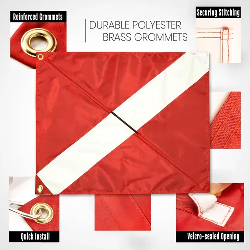 Miniatura 2 de Anley Bandera de advertencia de buzo con poste de refuerzo extraíble de 20 x 24 pulgadas, doble costura, banderas de buceo rojas y blancas