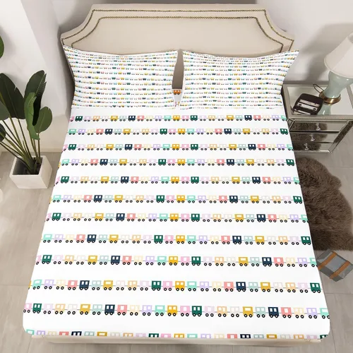 Miniatura 17 de Juego de sábanas bajeras ajustables para niños, diseño de caricaturas, camiones, tamaño individual, juegos de ropa de cama de excavadoras, camiones