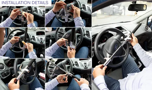 Miniatura 6 de Zento - Cerradura universal para volante, bloqueo seguro antirrobo para automóvil, longitud ajustable, doble gancho retráctil, prevención de robos